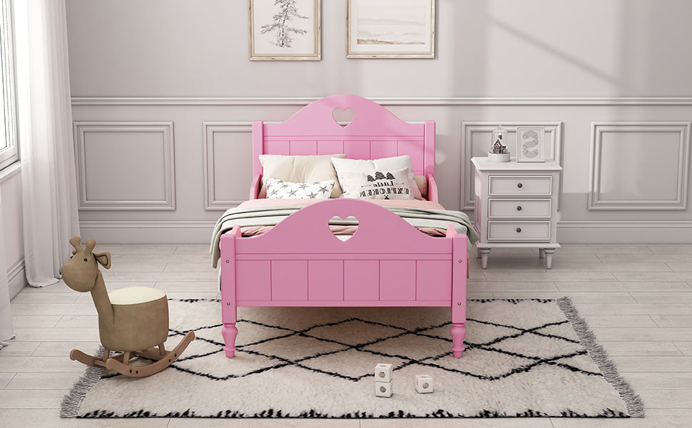 Macaron Twin Size Toddler Bed with Side Safety Rails and Headboard and Footboard,Light Pink