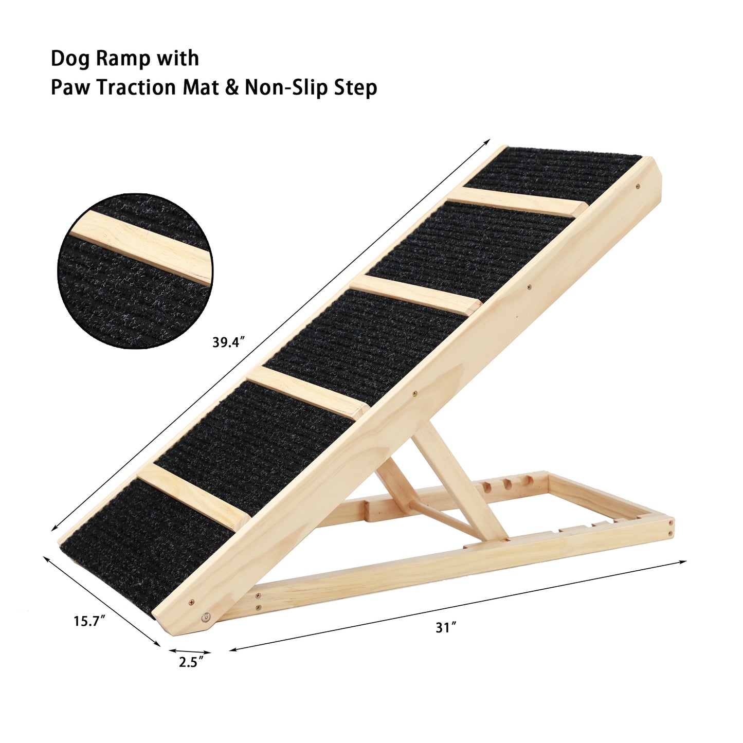 Tall Adjustable Pet Ramp, Folding Portable Wooden Dog Cat Ramp, Non-Slip Paw Traction Surface Dog Step for Car, SUV, Bed, Couch, Adjustable Height from 9.3" to 24"