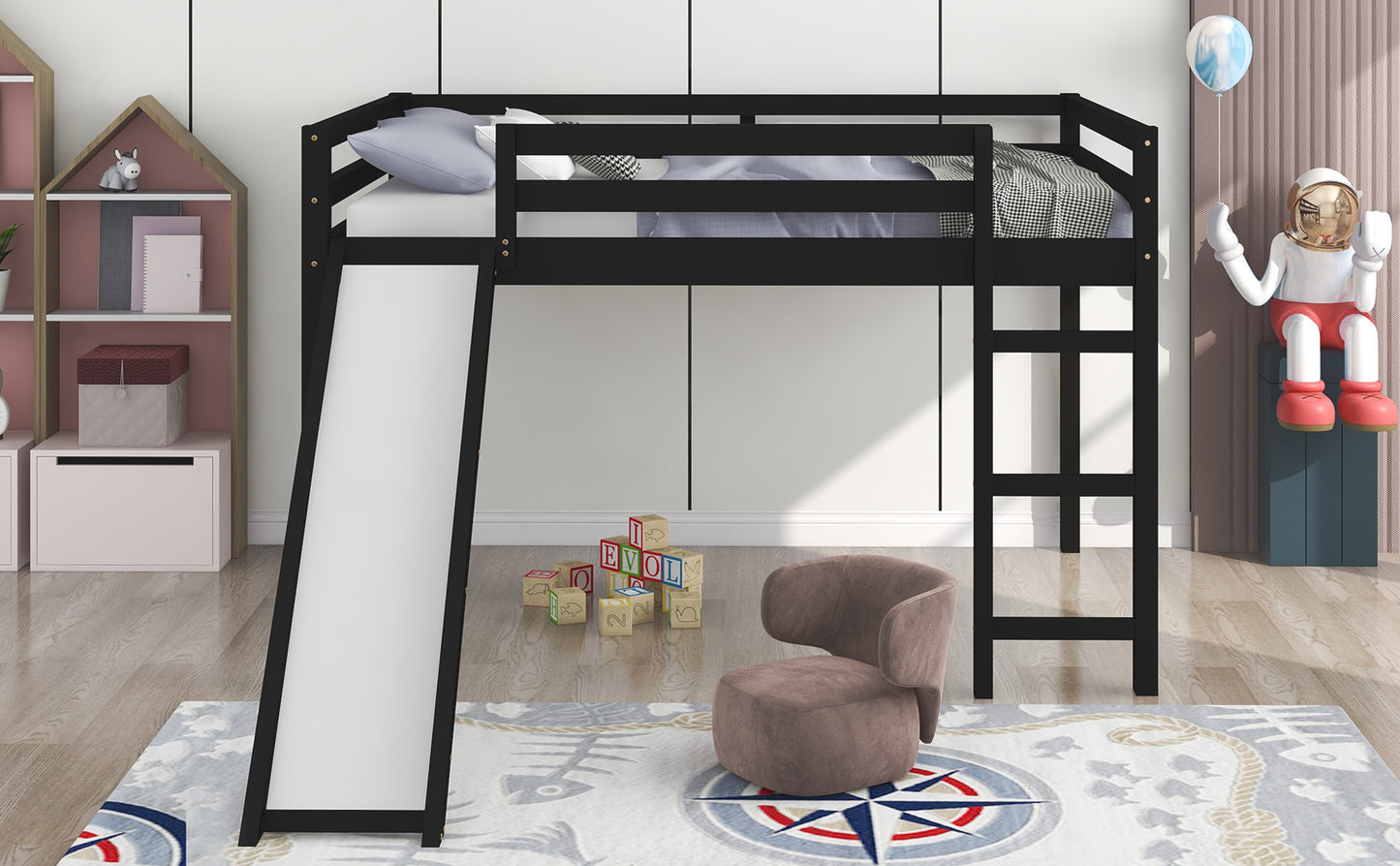 Loft Bed with Slide, Multifunctional Design, Full (Espresso)( :WF281157AAP)