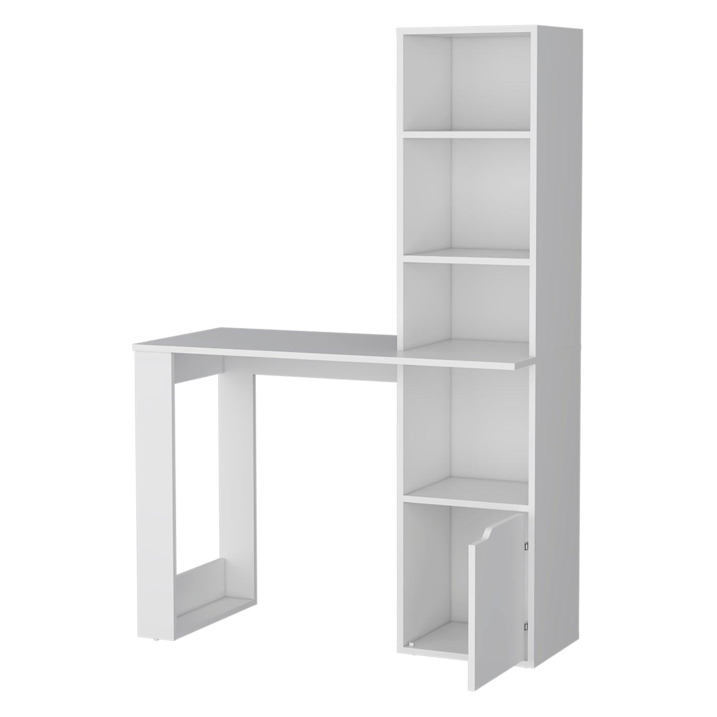 Aragon Office Desk with White Finish, Built-In Bookcase, and Lower Cabinet