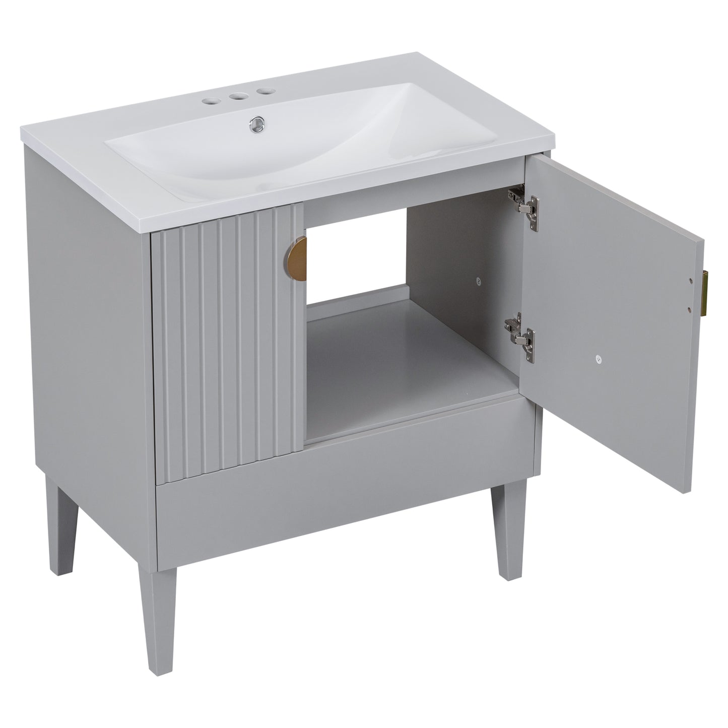 30" Bathroom Vanity with Sink Combo, Bathroom Cabinet with Door and Drawers, Solid Frame and MDF Board, Grey