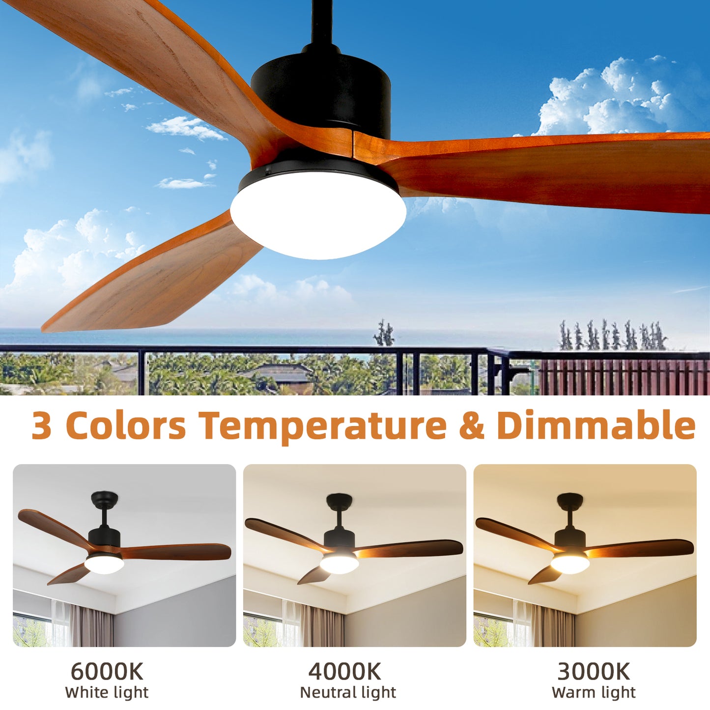 52 Wood Finish Ceiling Fan Light Kit