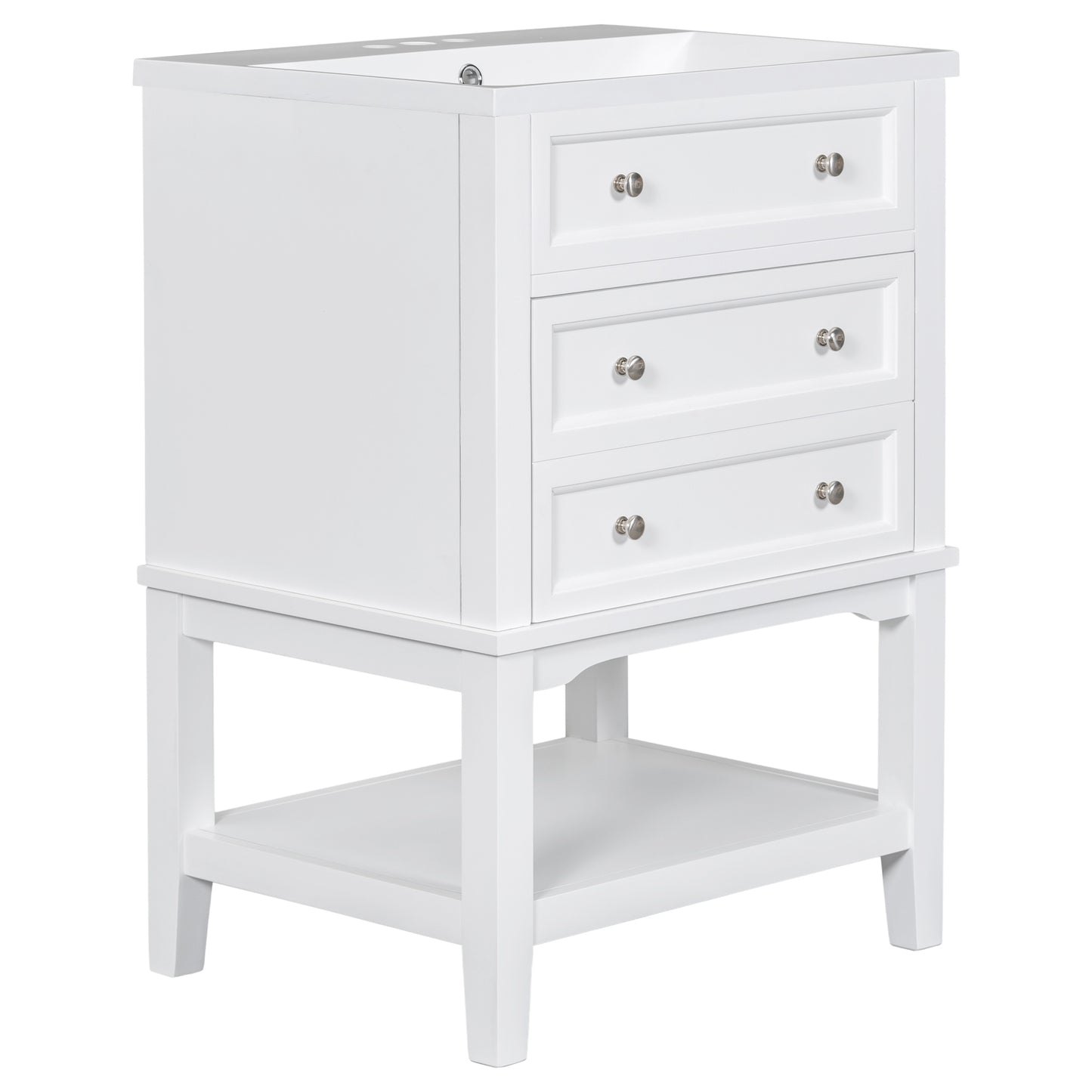 24" Bathroom Vanity With Sink, Bathroom Storage Cabinet with Drawer and Open Shelf, Solid Wood Frame, White