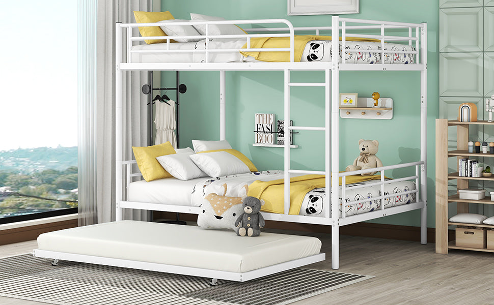 Contemporary White Full Metal Bunk Bed with Trundle