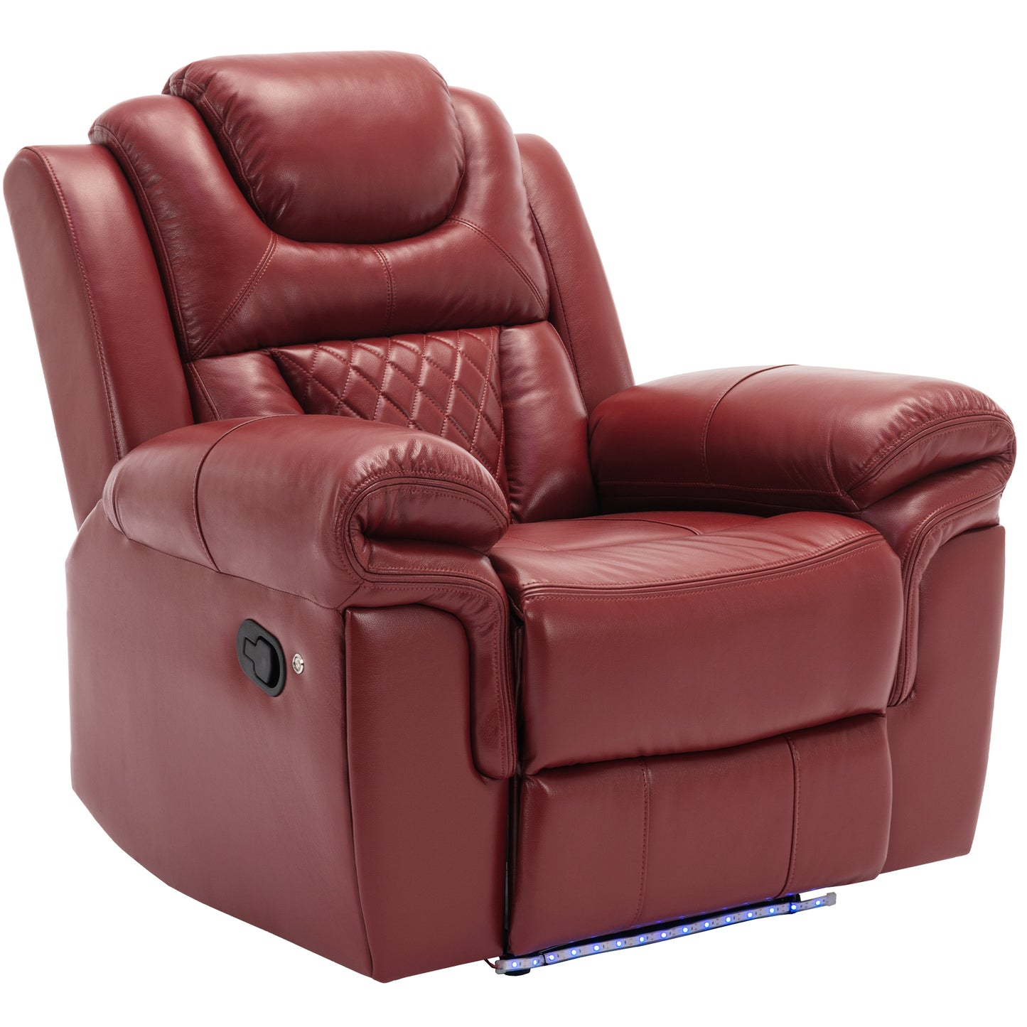 Luxurious LED-Lit Red Leather Manual Recliner Chair for Home Theater