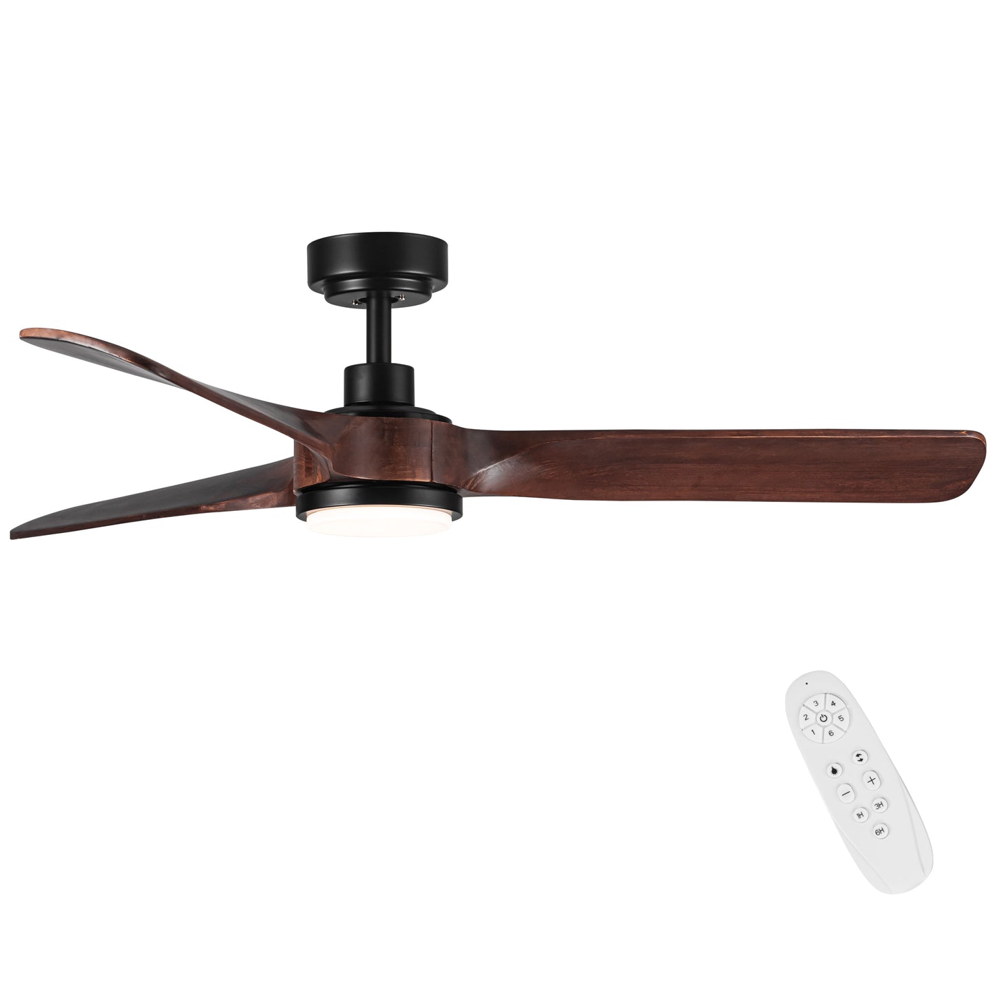 52-inch Dark Brown Wood Ceiling Fan with LED Light Kit and Remote Control