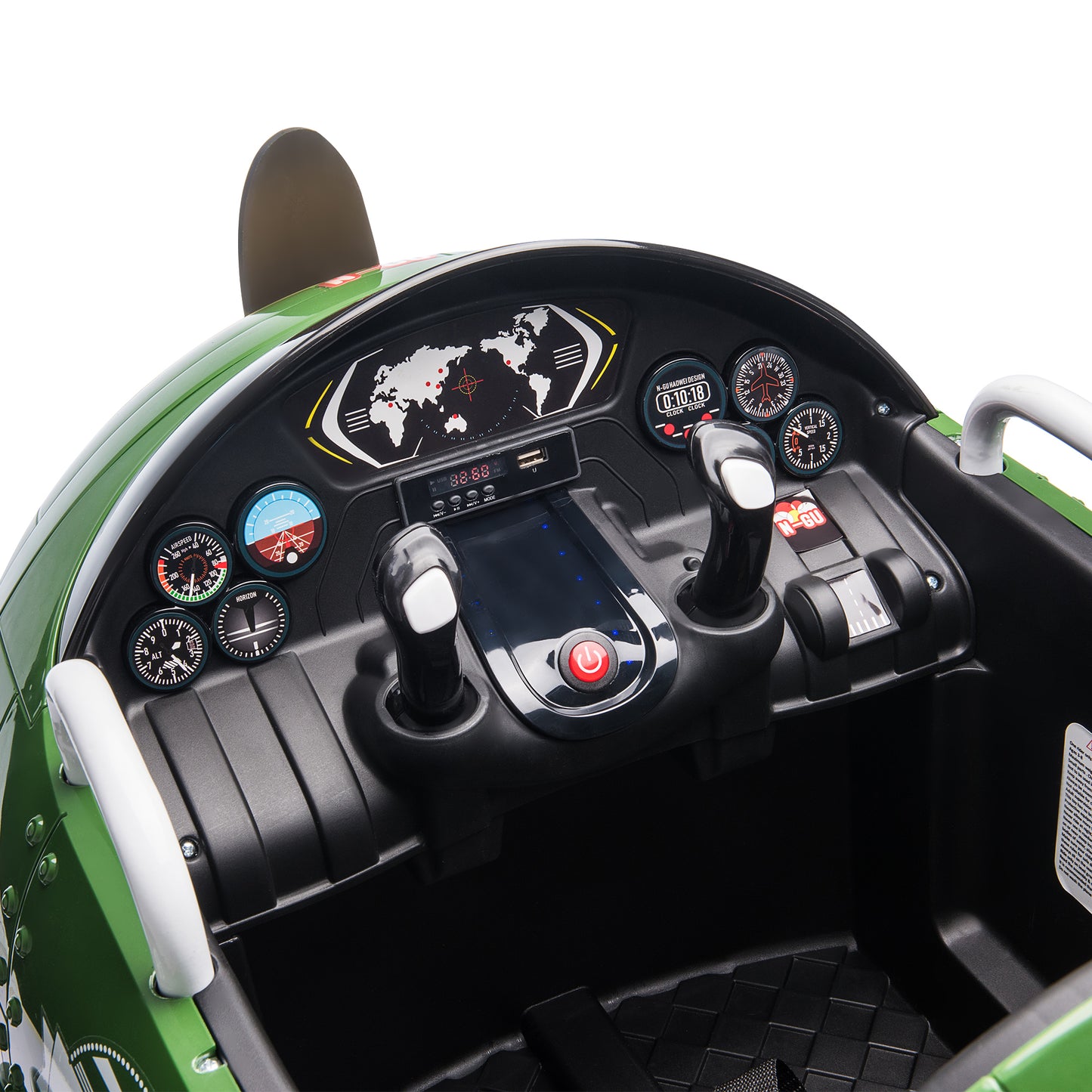 12V Electric Ride-On Toy Plane with 360-Degree Rotating Feature, USB, FM, and Remote Control for Kids 3 to 6, Army Green