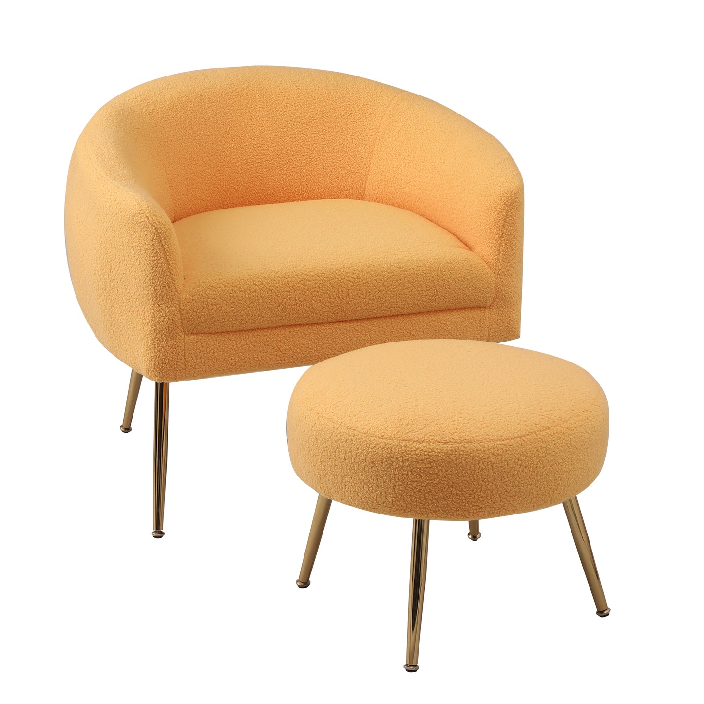 Accent Chair with Ottoman/Gold Legs, Modern Accent Chair for Living Room, Bedroom or Reception Room,Teddy Short Plush Particle Velvet Armchair with Ottoman for Living Room