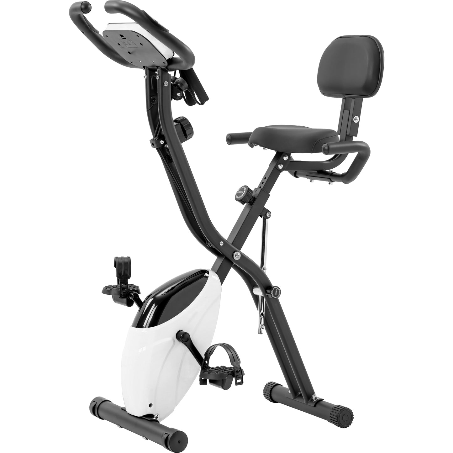 Folding Exercise Bike, Fitness Upright and Recumbent X-Bike with 10-Level Adjustable Resistance, Arm Bands and Backrest