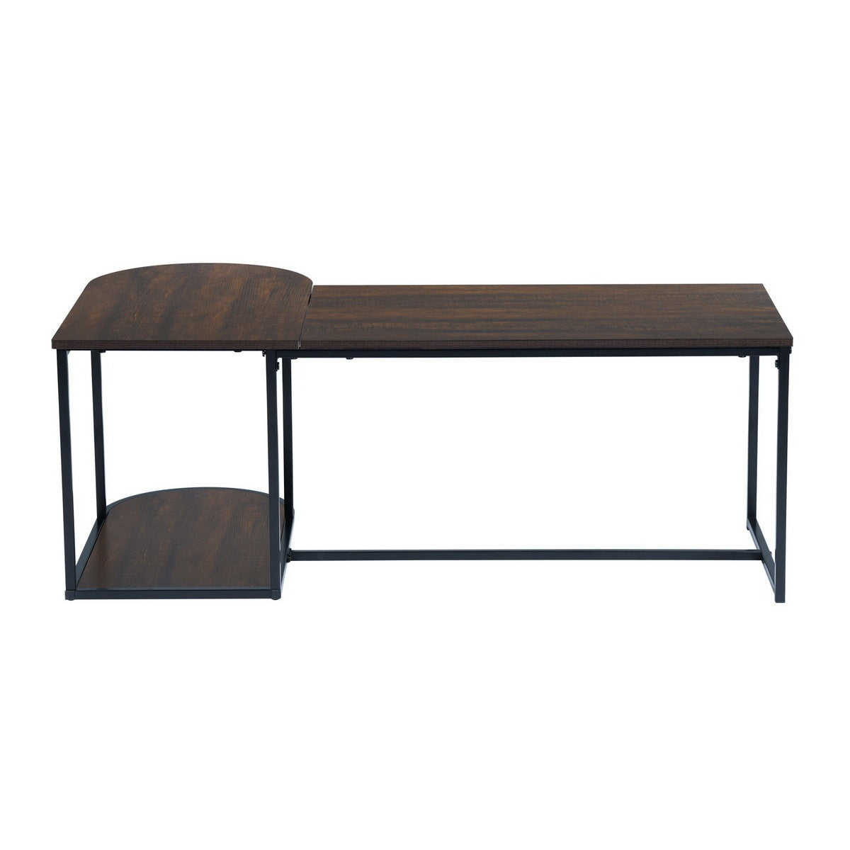 Walnut Wood Grain Top Coffee Table with Metal Frame