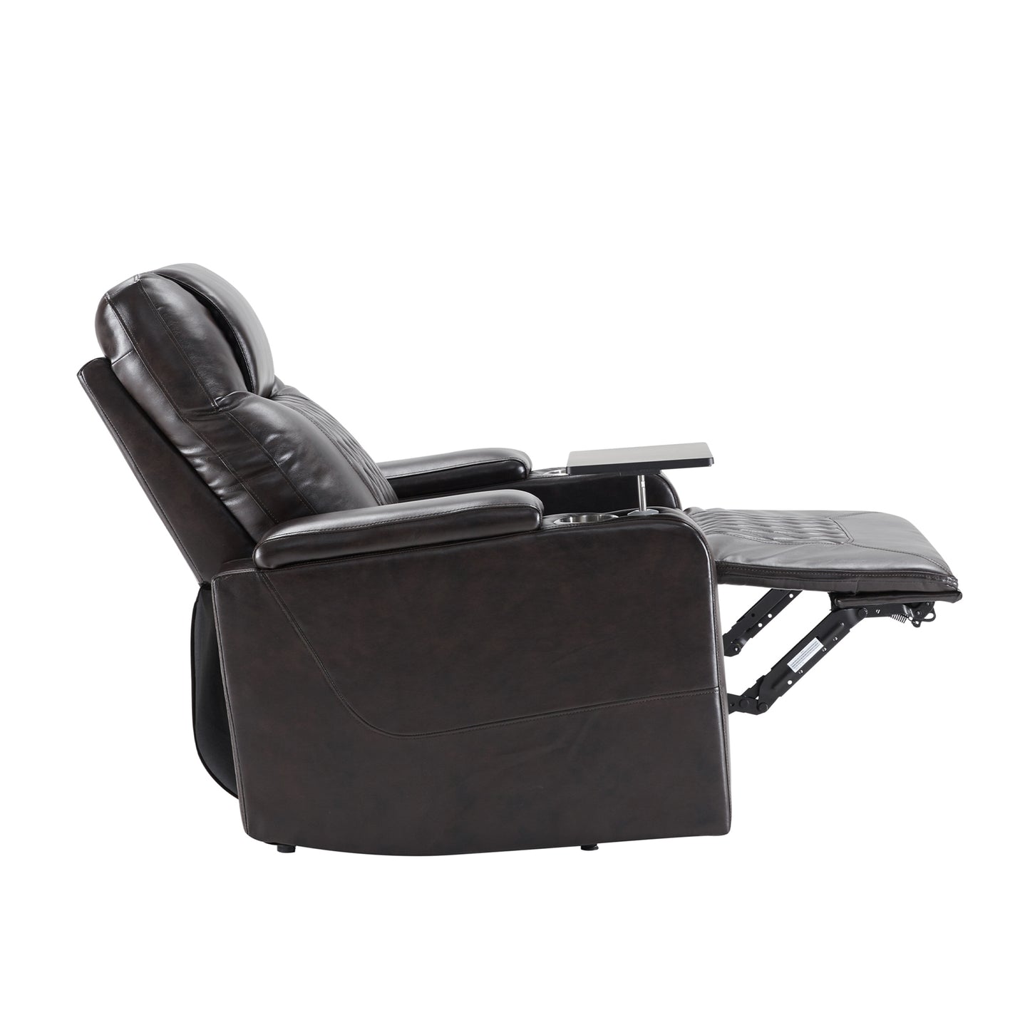 Electric Black Leather Recliner with USB Charger, Swivel Tray, and Hidden Storage