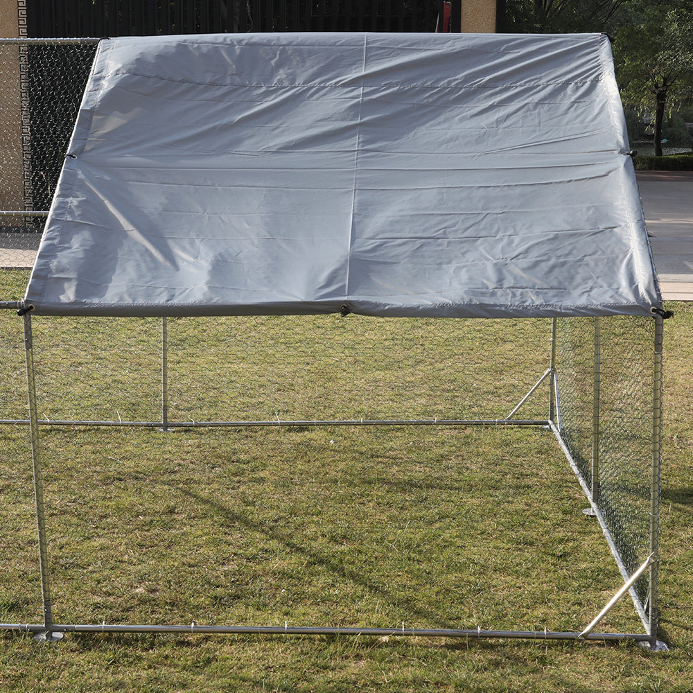 Large Metal Chicken Coop Walk-in Poultry Cage Hen Run House Rabbits Habitat Cage Spire Shaped Coop with Waterproof and Anti-Ultraviolet Cover (9.8' L x 19.7' W x 6.4' H)