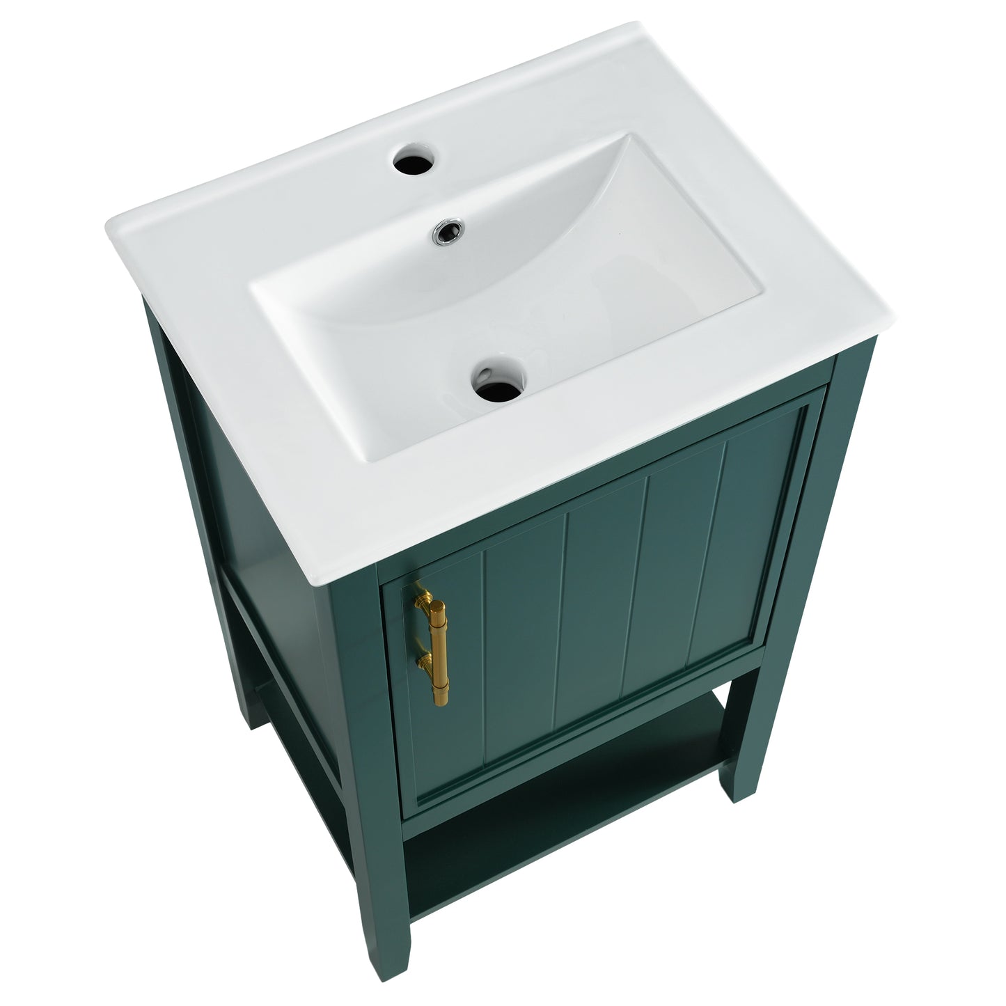 20" Bathroom Vanity with Sink, Bathroom Cabinet with Soft Closing Door, Storage Rack and Open Shelf, Green