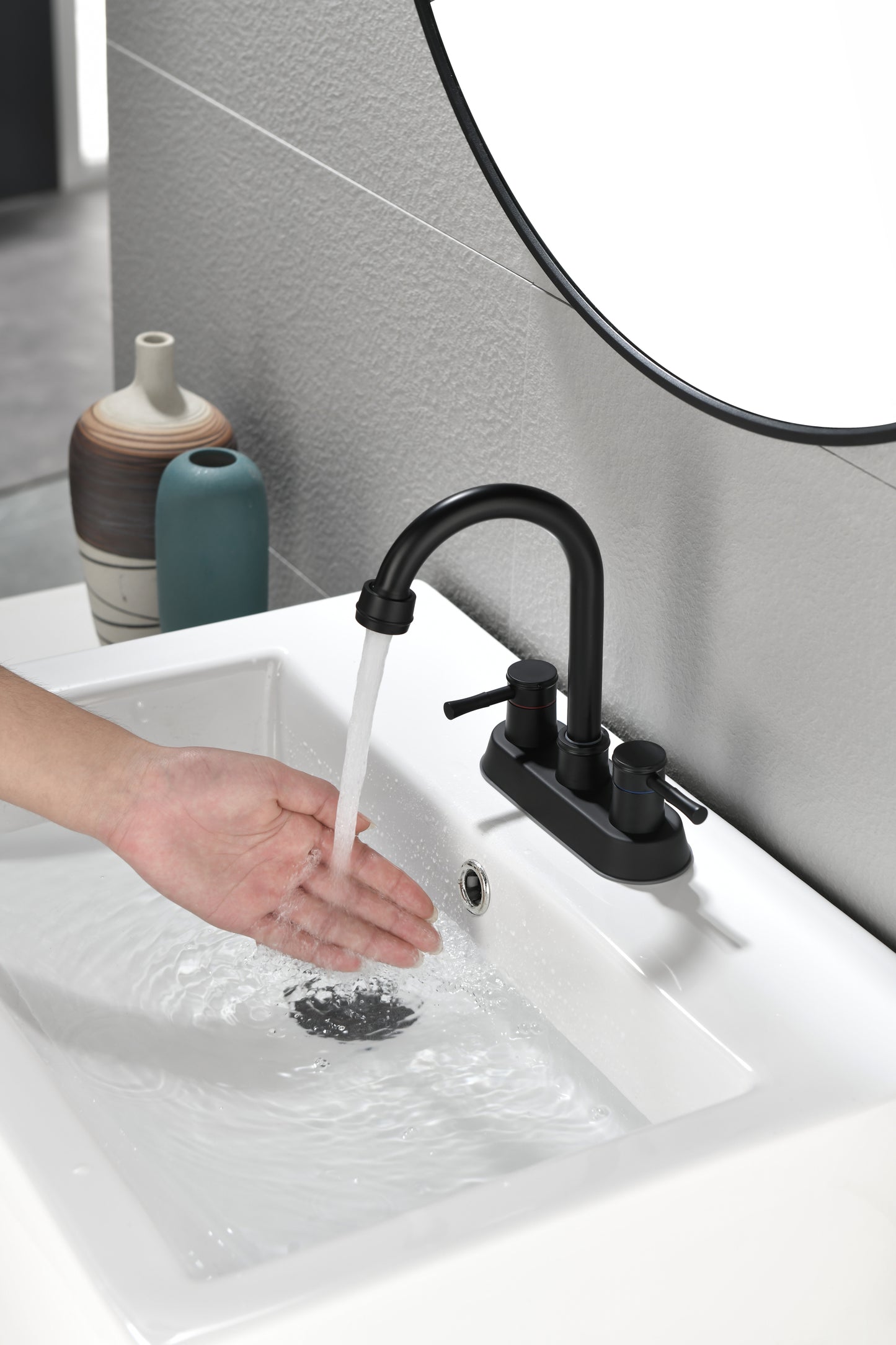 Modern Matte Black Bathroom Faucet with Dual Handle Controls