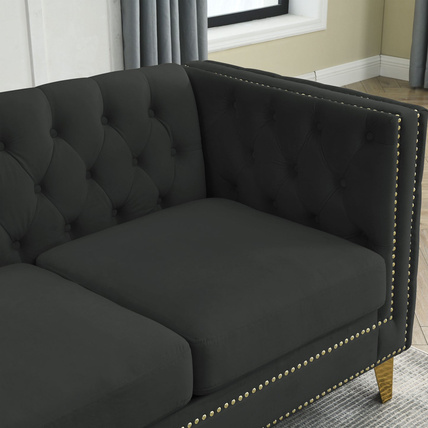 Black Velvet 3-Seater and 2-Seater Combination Sofa