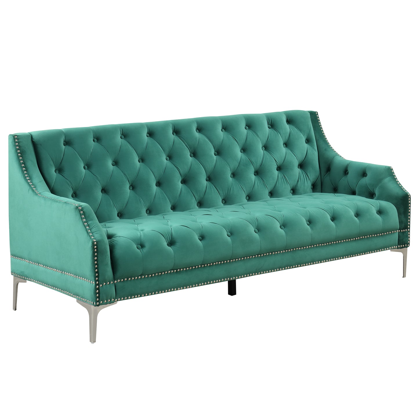 78-Inch Modern Dutch Plush Upholstered Green Sofa with Metal Legs