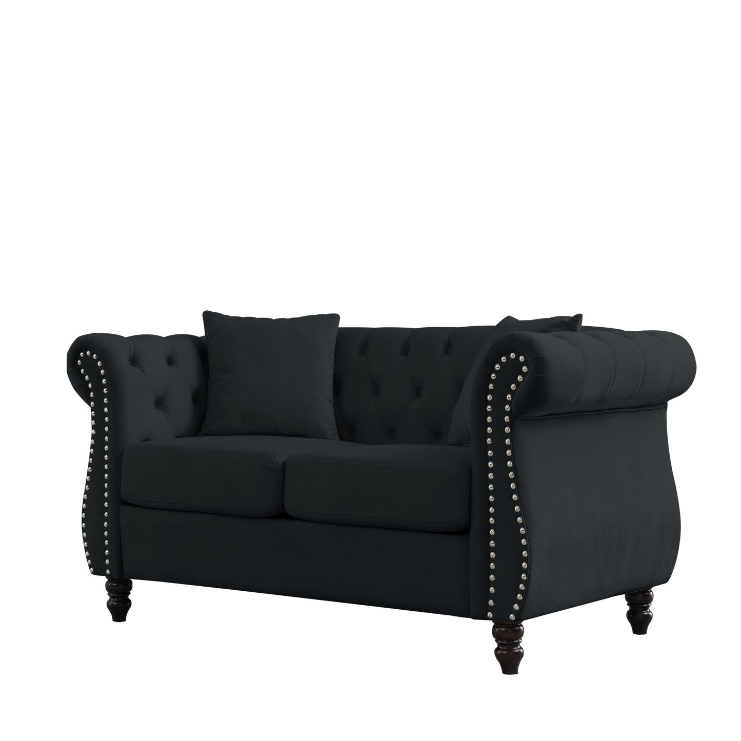 Elegant 80 Black Velvet Chesterfield Sofa with Rolled Arms