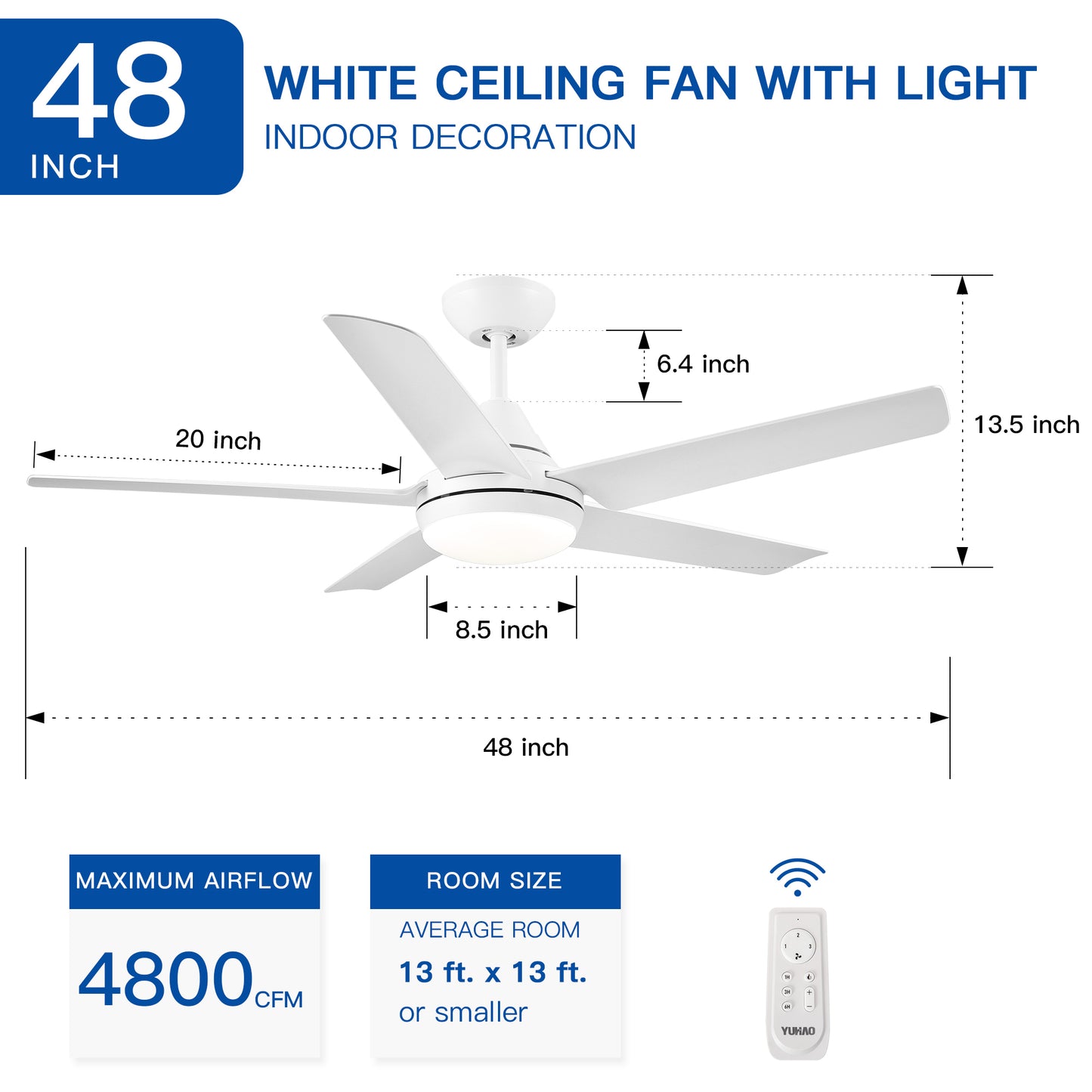 Energy Efficient 48-Inch Integrated LED Ceiling Fan with White ABS Blades