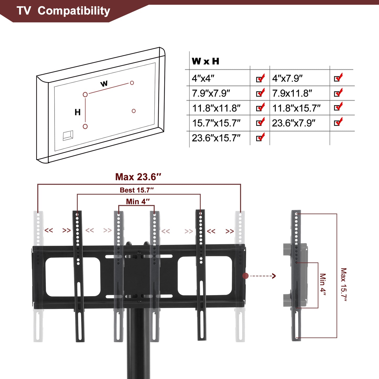 Black Multi-function TV Stand with Adjustable Height and Swivel Bracket