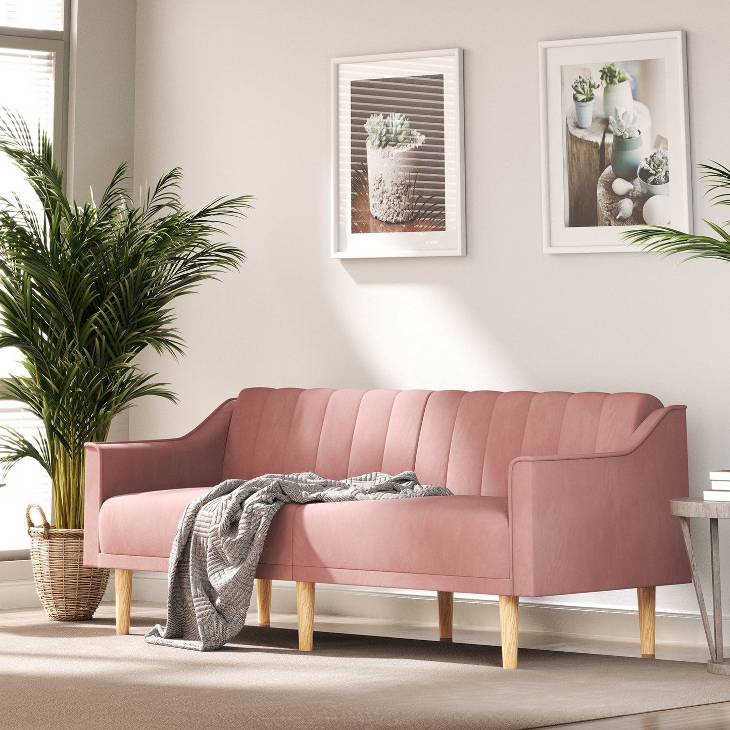 ACMEASE 74" Sofa Bed with Adjustable Backrest, Convertible Sleeper, Modern Recliner for Living Room, Bedroom, pink