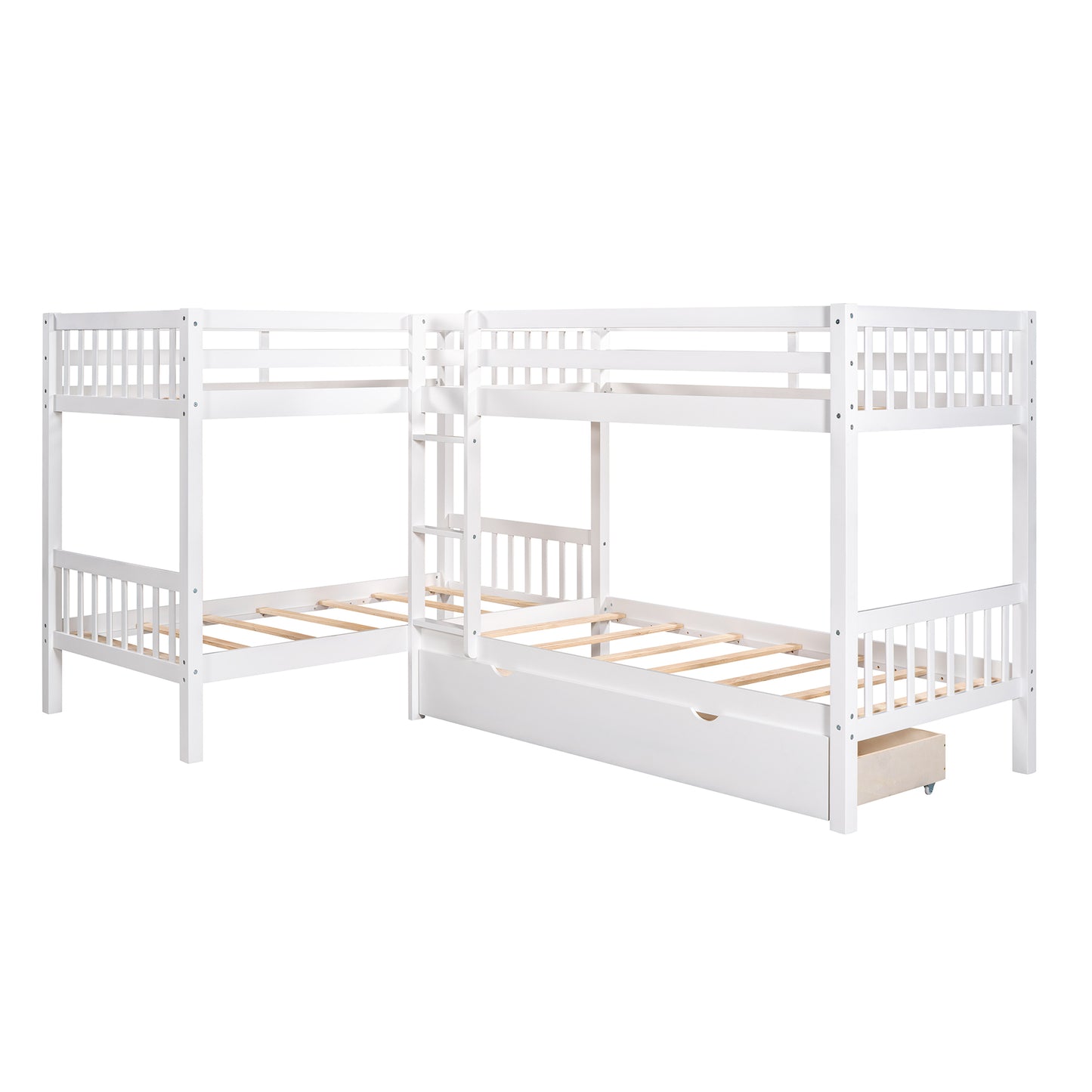 Gray Twin L-Shaped Bunk Bed with Storage Drawers