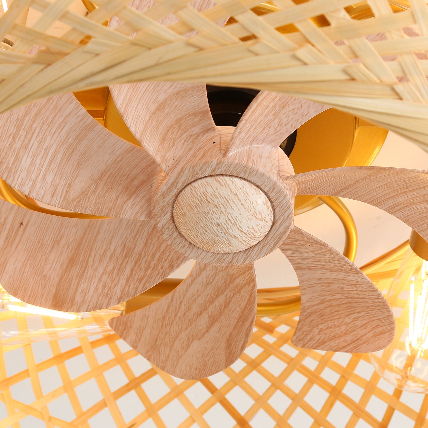 20-Inch Golden Bamboo Ceiling Fan with Remote Control and Monochromatic Lamp