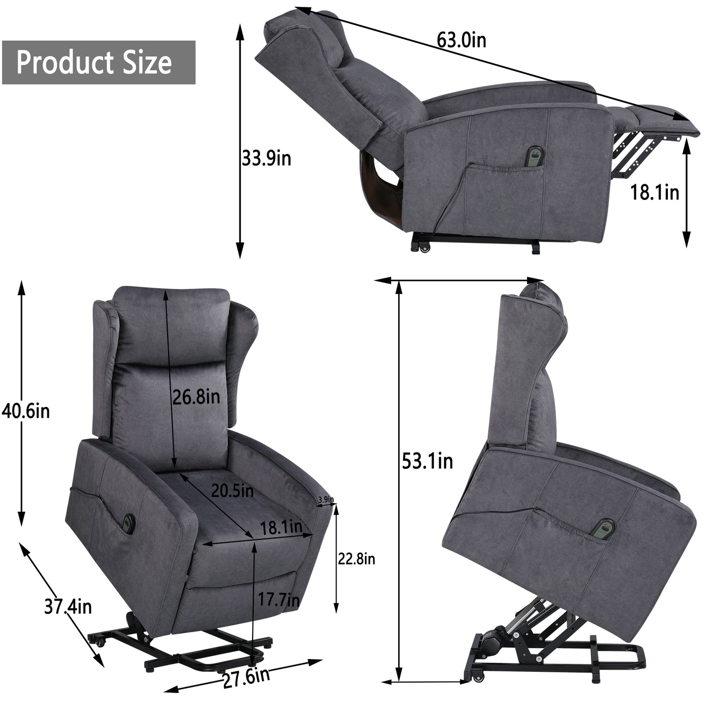 Adjustable Power Lift Recliner Chair with Remote Control