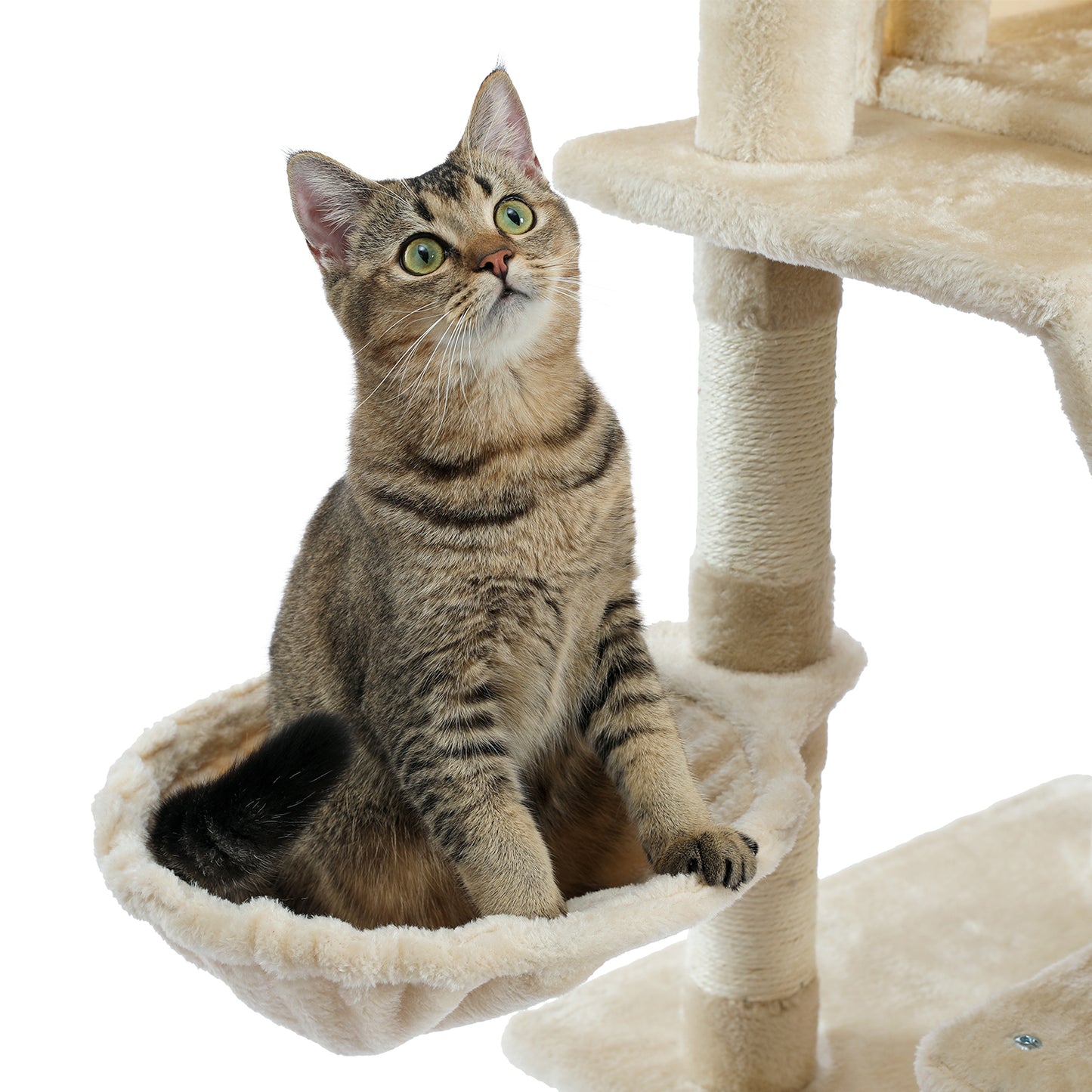 Cat Tree 69 Inches Cat Tower with 2 Condos and 2 Perches, Kitty Climber Tower Furniture, Upgraded Version Beige