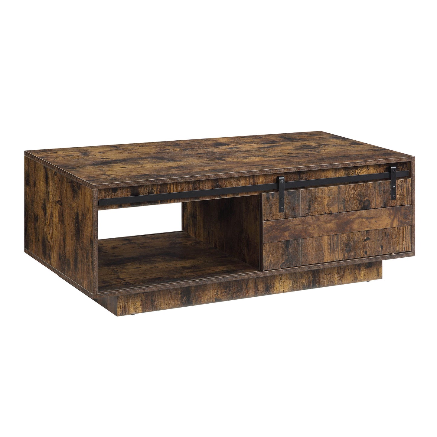 Rustic Oak Farmhouse Coffee Table with Barn Door Design