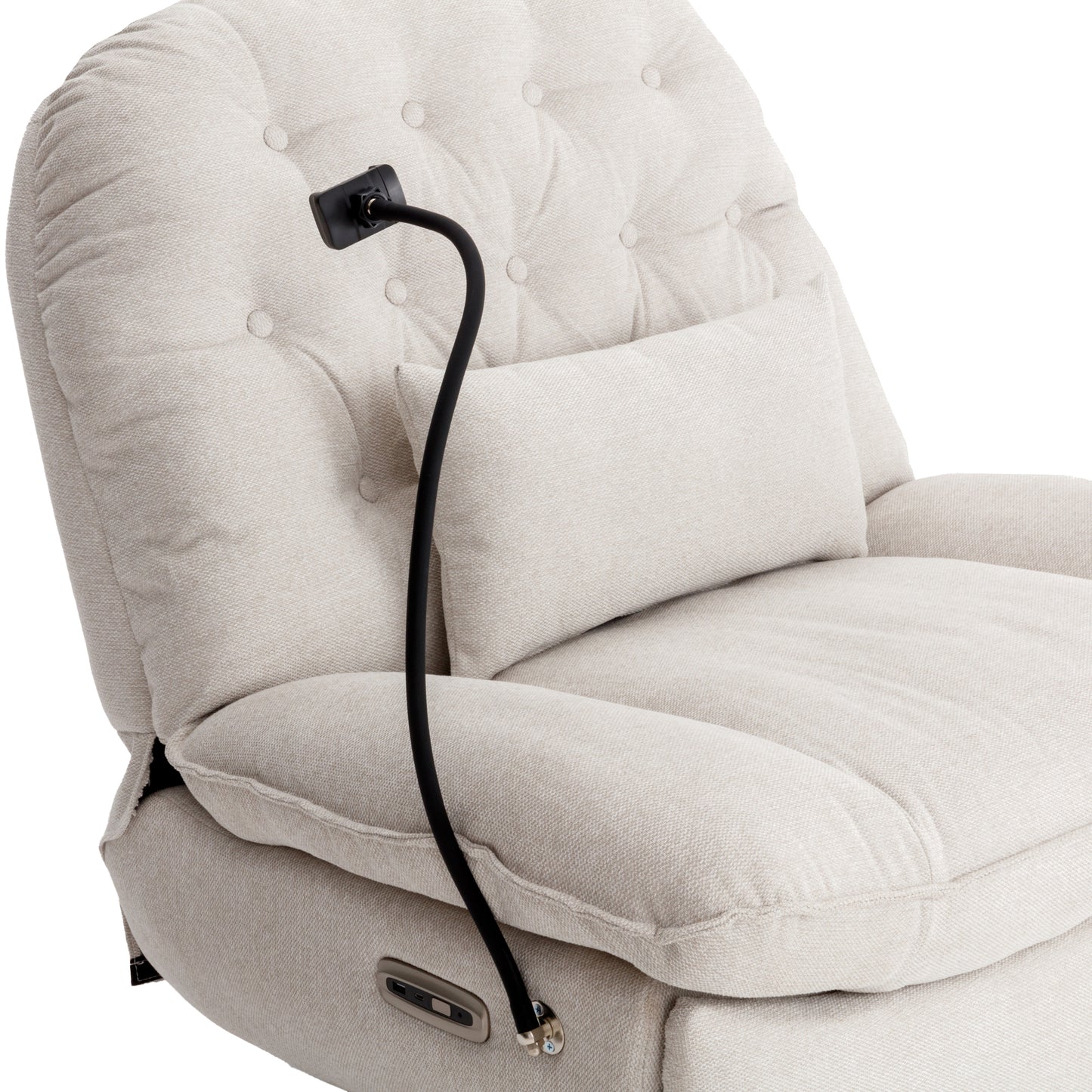 Smart Beige Power Recliner with Swivel, Voice Control, Bluetooth, USB Ports, Atmosphere Lamp, and Mobile Phone Holder