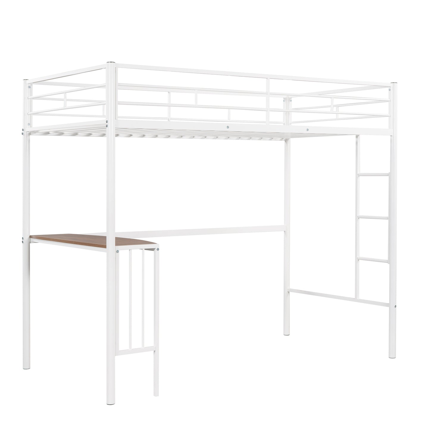 Metallic White Twin Over Full Bunk Bed with Desk and Ladder