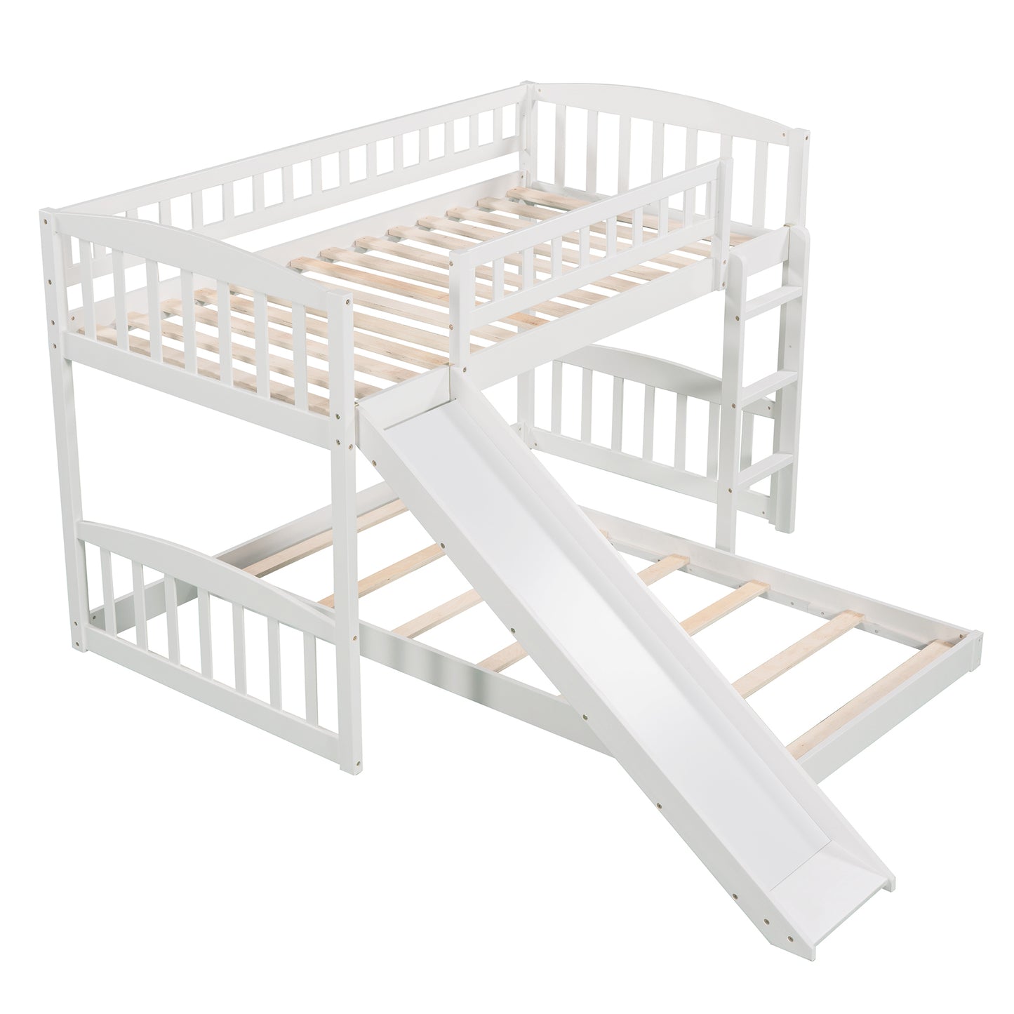 White Twin Bunk Bed with Slide, Ladder, and Space-Saving Design