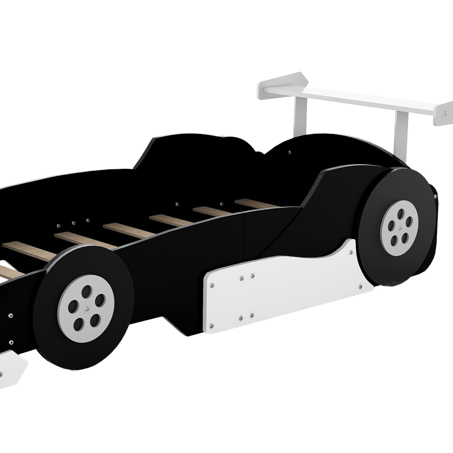 Twin Size Race Car-Shaped Platform Bed with Wheels,Black