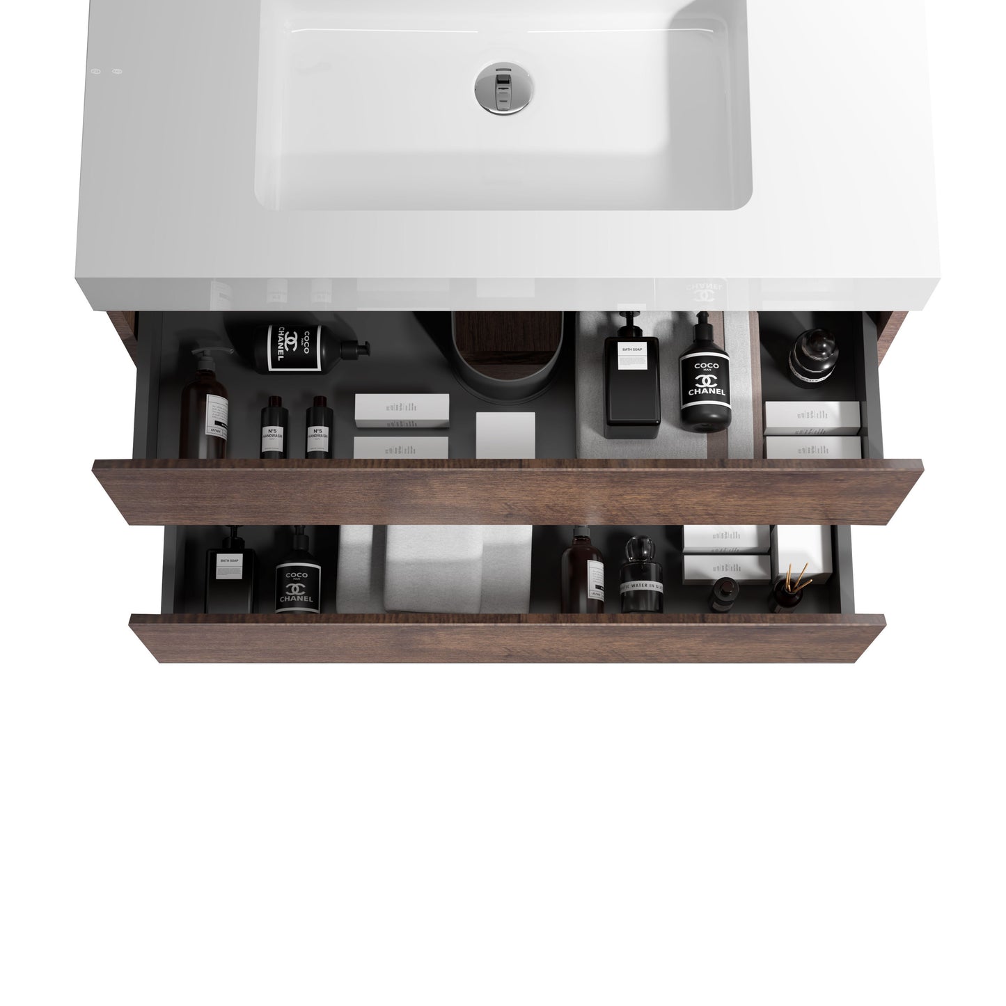 Alice 24" Walnut Bathroom Vanity with Sink, Large Storage Wall Mounted Floating Bathroom Vanity for Modern Bathroom, One-Piece White Sink Basin without Drain and Faucet