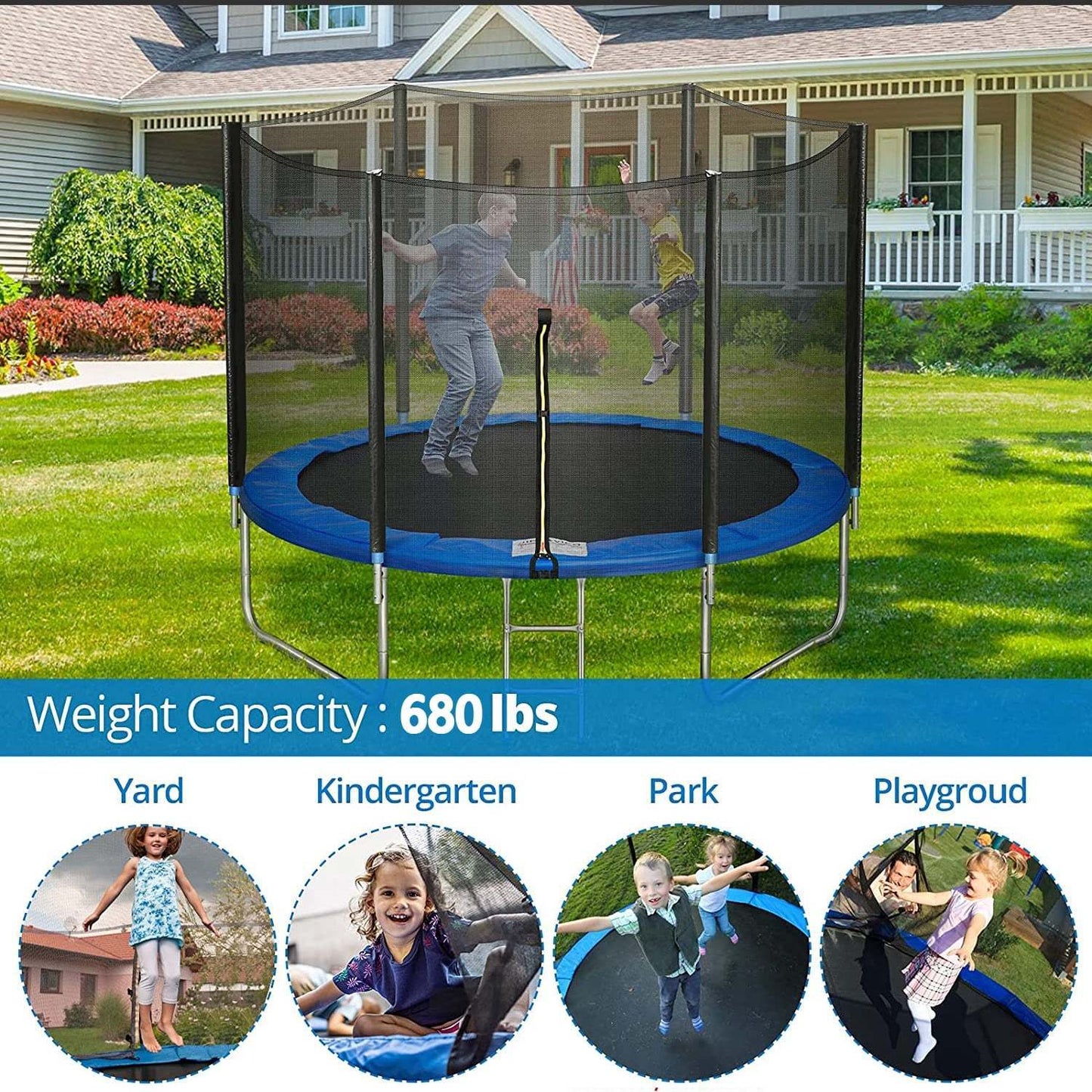 10ft Trampoline with Safe Enclosure, Outdoor Fitness Trampoline for Kids and Adults