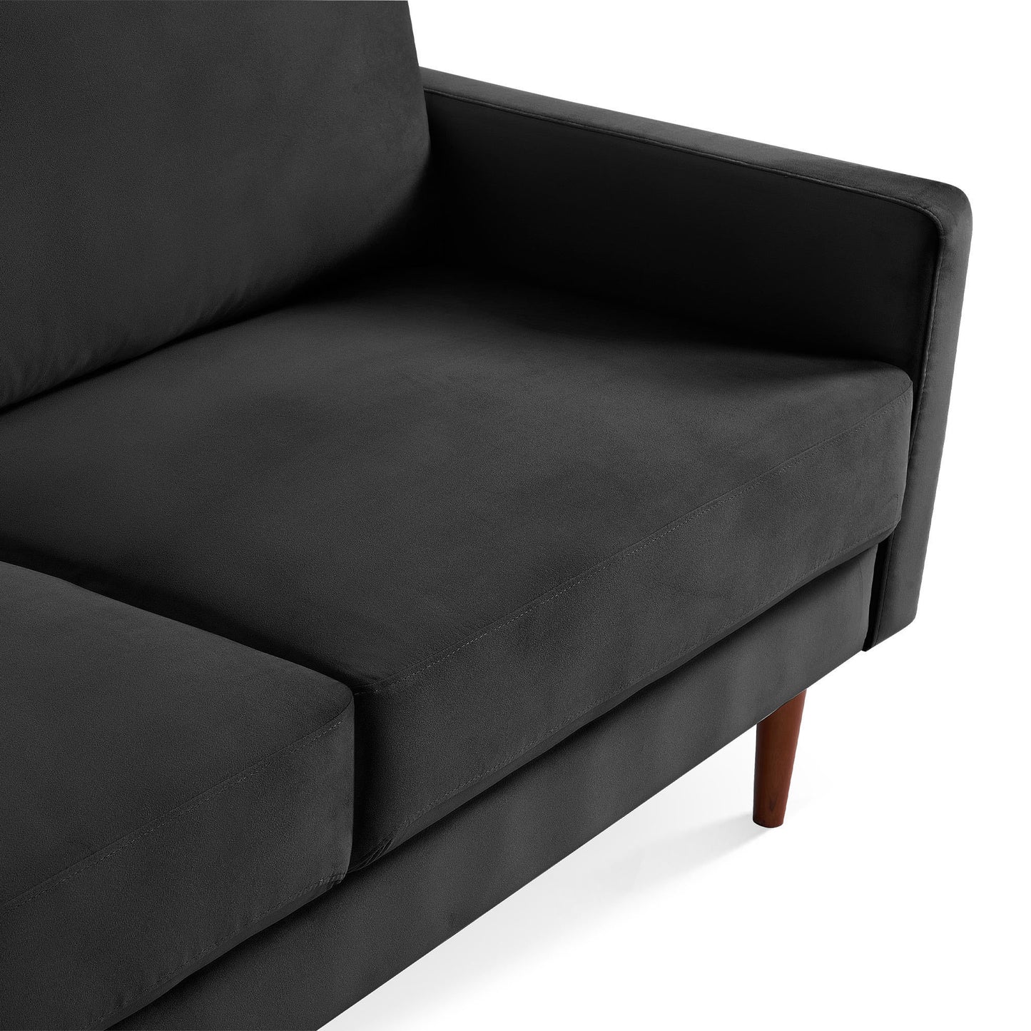 Black Modern Upholstered Velvet Loveseat Sofa with Solid Wooden Frame