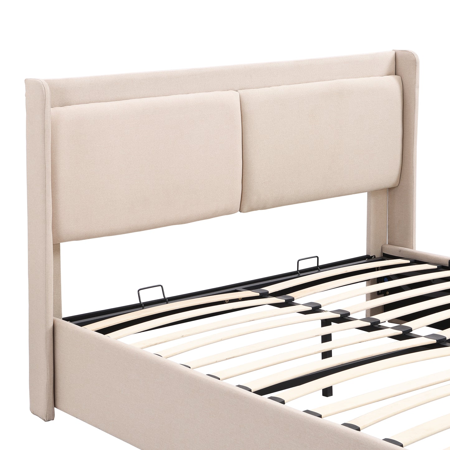 Queen Size Storage Upholstered Hydraulic Platform Bed with 2 Drawers, Beige