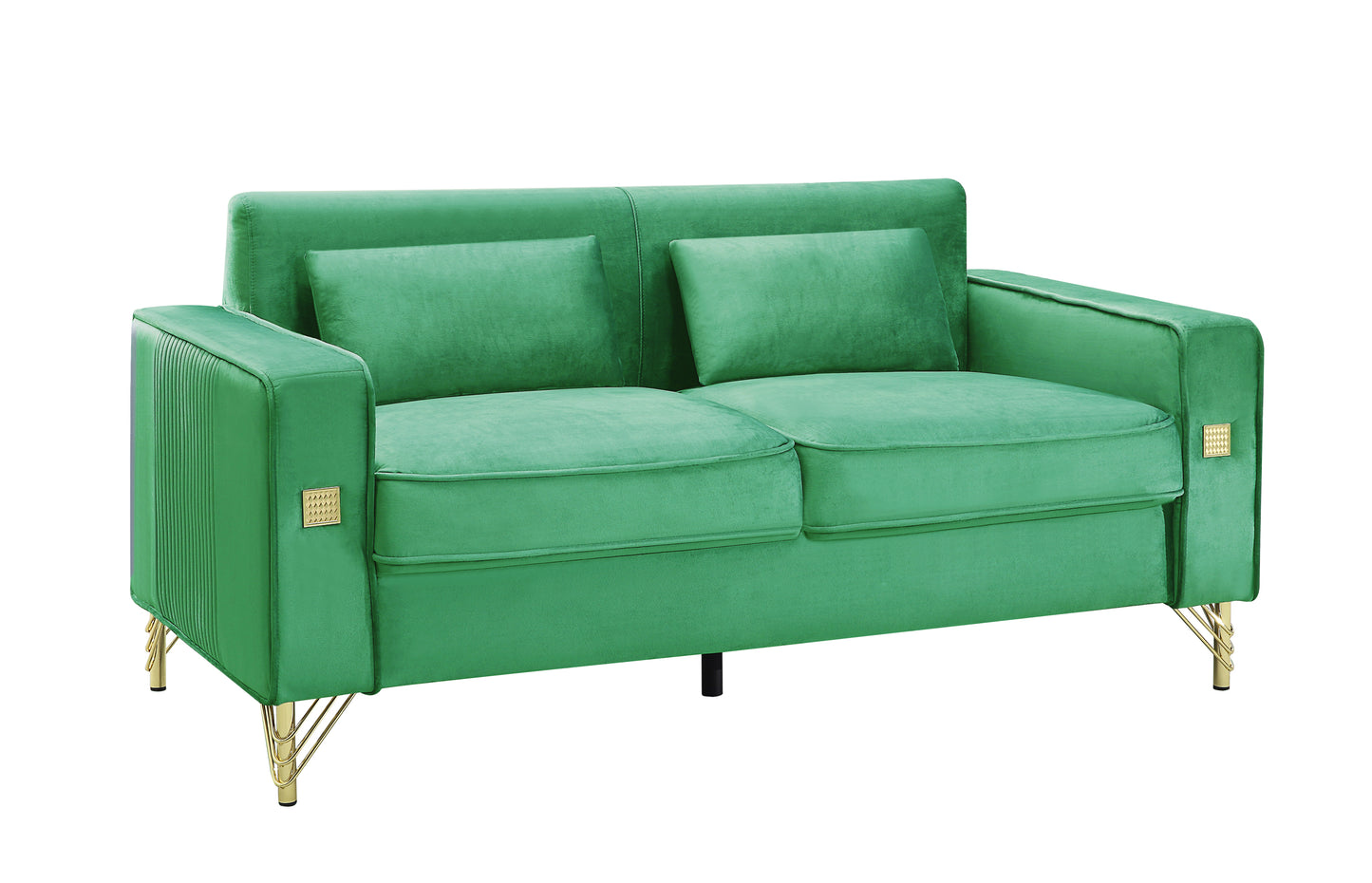 Velvet Loveseat with Pillows and Gold Finish Metal Leg for Living Room