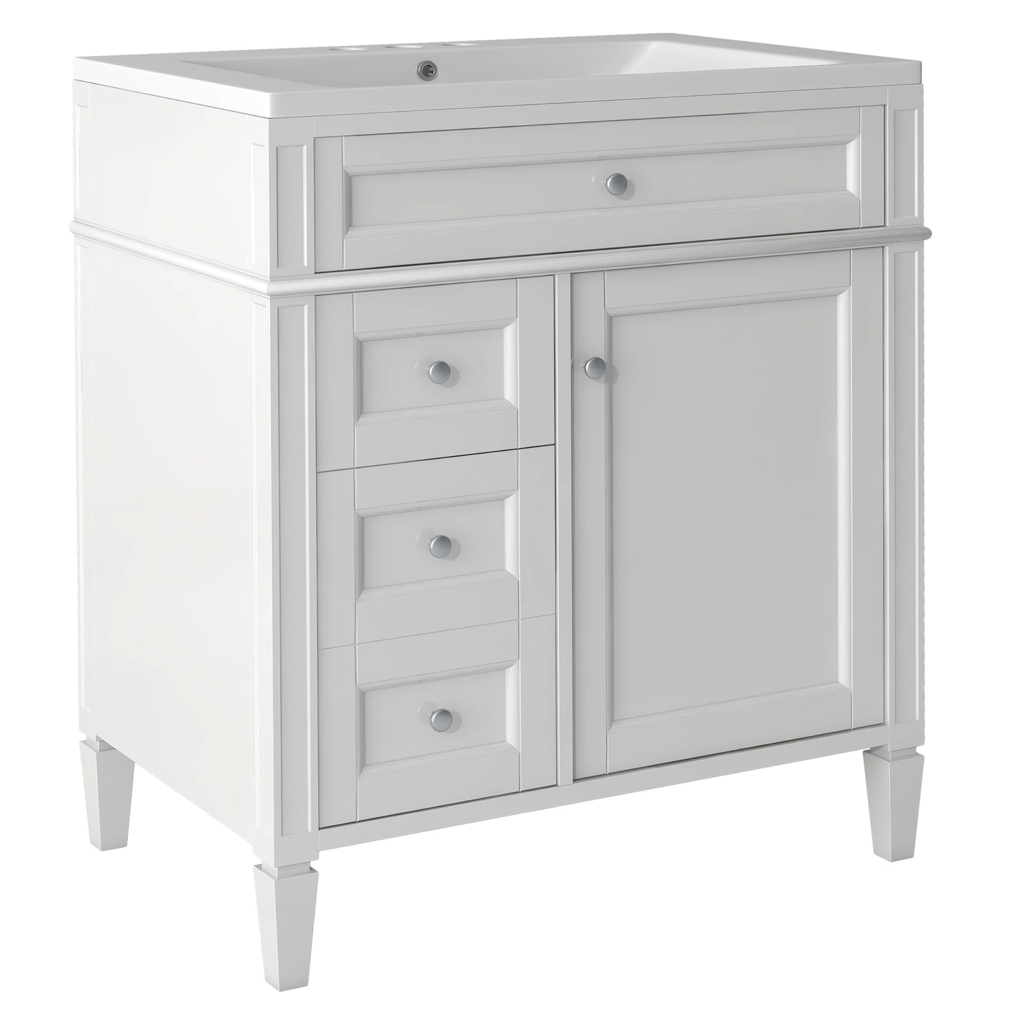 30'' Bathroom Vanity with Top Sink, Modern Bathroom Storage Cabinet with 2 Drawers and a Tip-out Drawer, Single Sink Bathroom Vanity