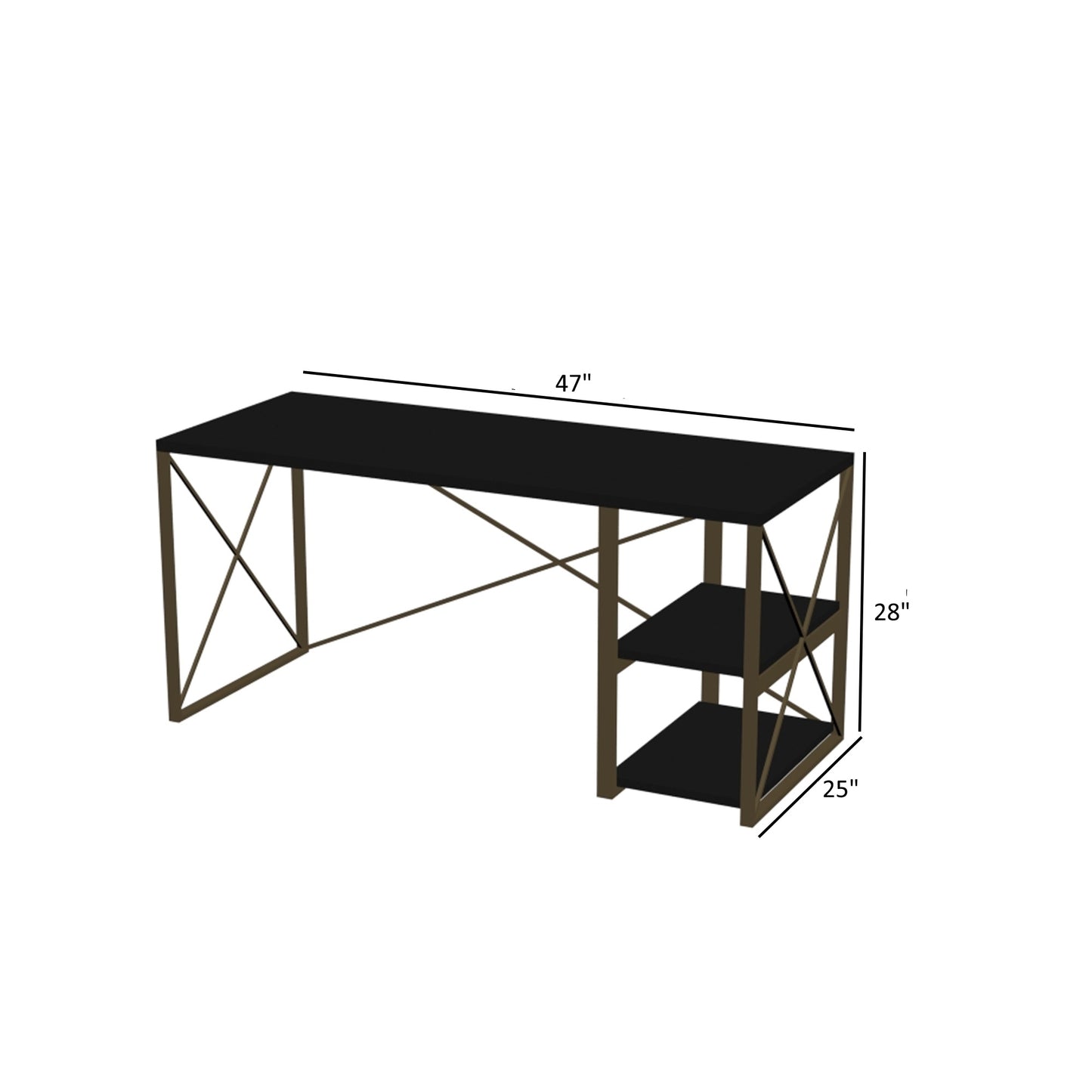 Elegant Morello Gold Metal Frame Writing and Computer Desk with Wooden Top and Shelves, White - Sophisticated Home Office Desk