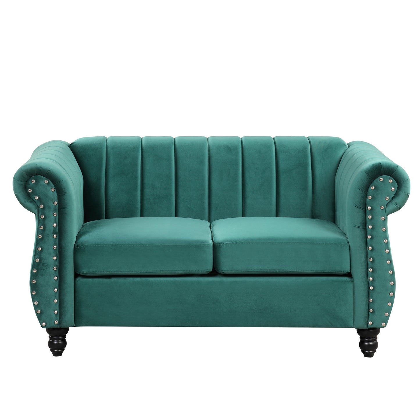 Dutch Fluff Upholstered Modern Green Sofa with Solid Wood Legs