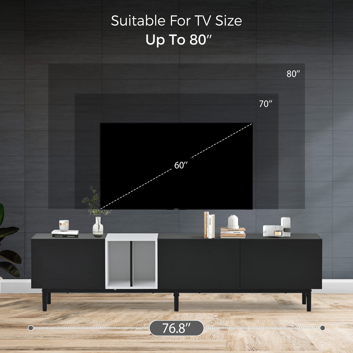 Contemporary TV Stand with 3 Doors for 80'' TV, Media Console Table, Entertainment Center with Spacious Storage Cabinet for Living Room, Bedroom