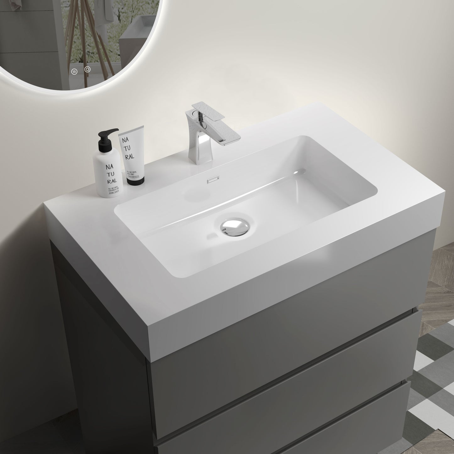 Alice-30F-102,Floor cabinet WITHOUT basin,Gray color,With three drawers