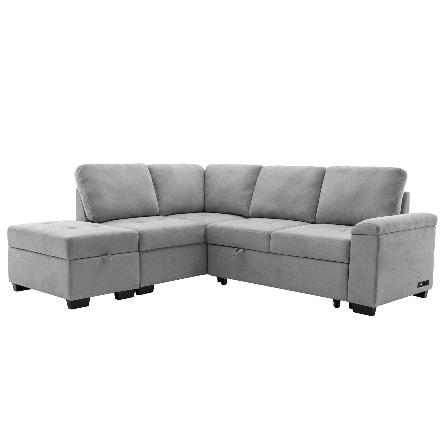 Elegant Gray Sleeper Sectional Sofa with L-Shape Design & Hidden Storage