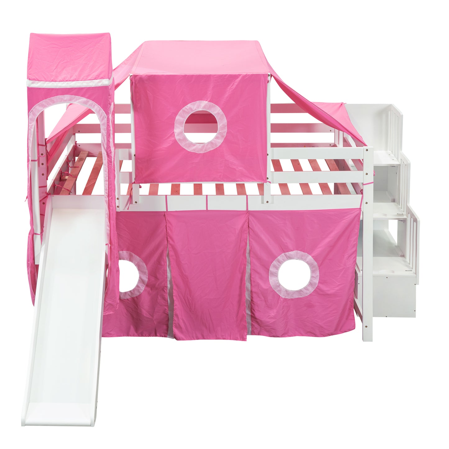 Full Size Loft Bed with Tent and Tower - Pink