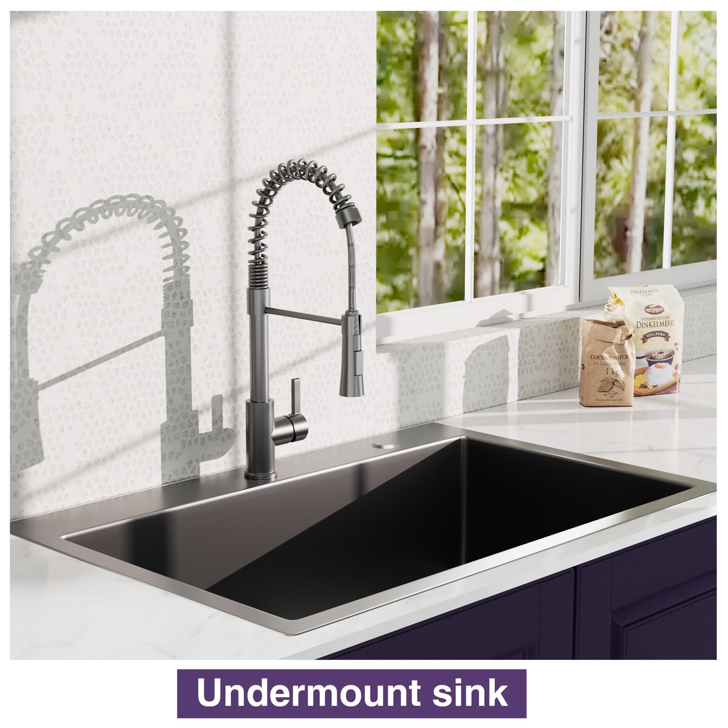 Topmount Stainless Steel Kitchen Sink Set With Black Spring Neck Faucet