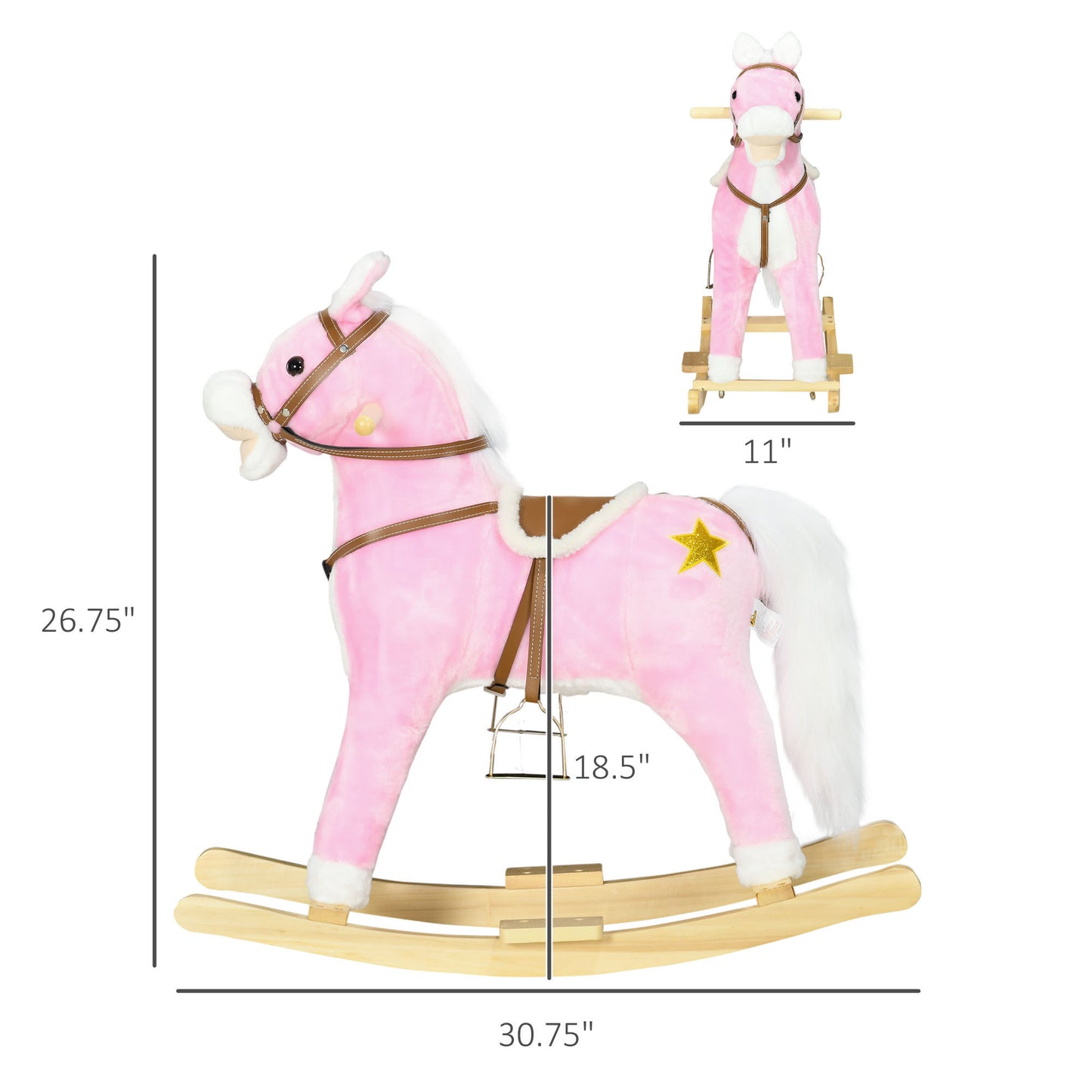 Rocking Horse with Sound and Saddle, Pink, for Ages 3-8