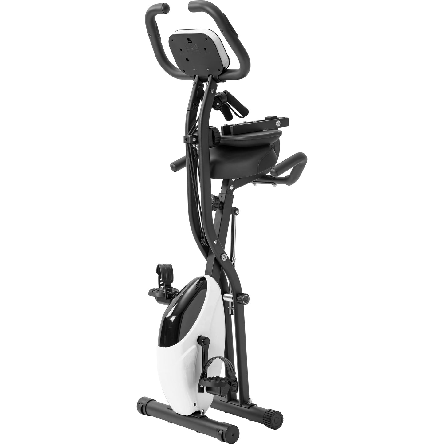 Folding Exercise Bike, Fitness Upright and Recumbent X-Bike with 10-Level Adjustable Resistance, Arm Bands and Backrest