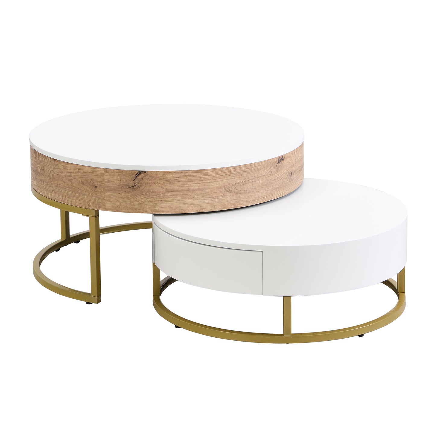 Elegant Lift-Top Coffee Tables Set with Drawers - White & Natural