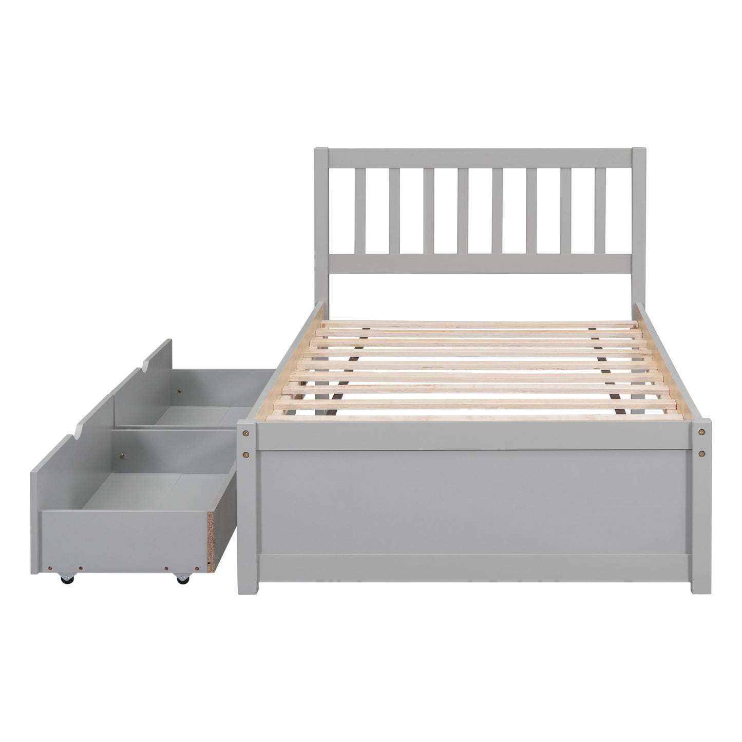 Modern Design Wooden Twin Size Platform Bed with 2 Drawers for Grey Color